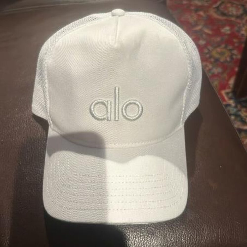 ALO Yoga White Embroidered Logo Trucker Cap